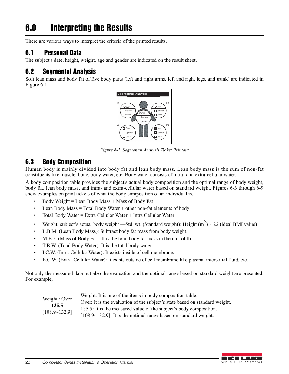 0 interpreting the results, 1 personal data, 2 segmental analysis | 3 body composition, Interpreting the results | Rice Lake Upper Body Single Frequency Composition Analyzer - D1000-2 User Manual | Page 30 / 48