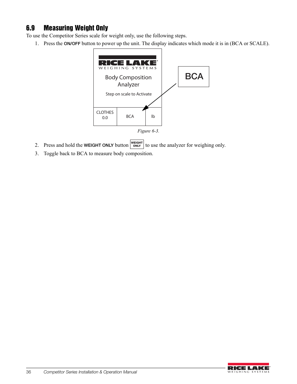 9 measuring weight only | Rice Lake Upper Body Single Frequency Composition Analyzer - D1000-2 User Manual | Page 40 / 48