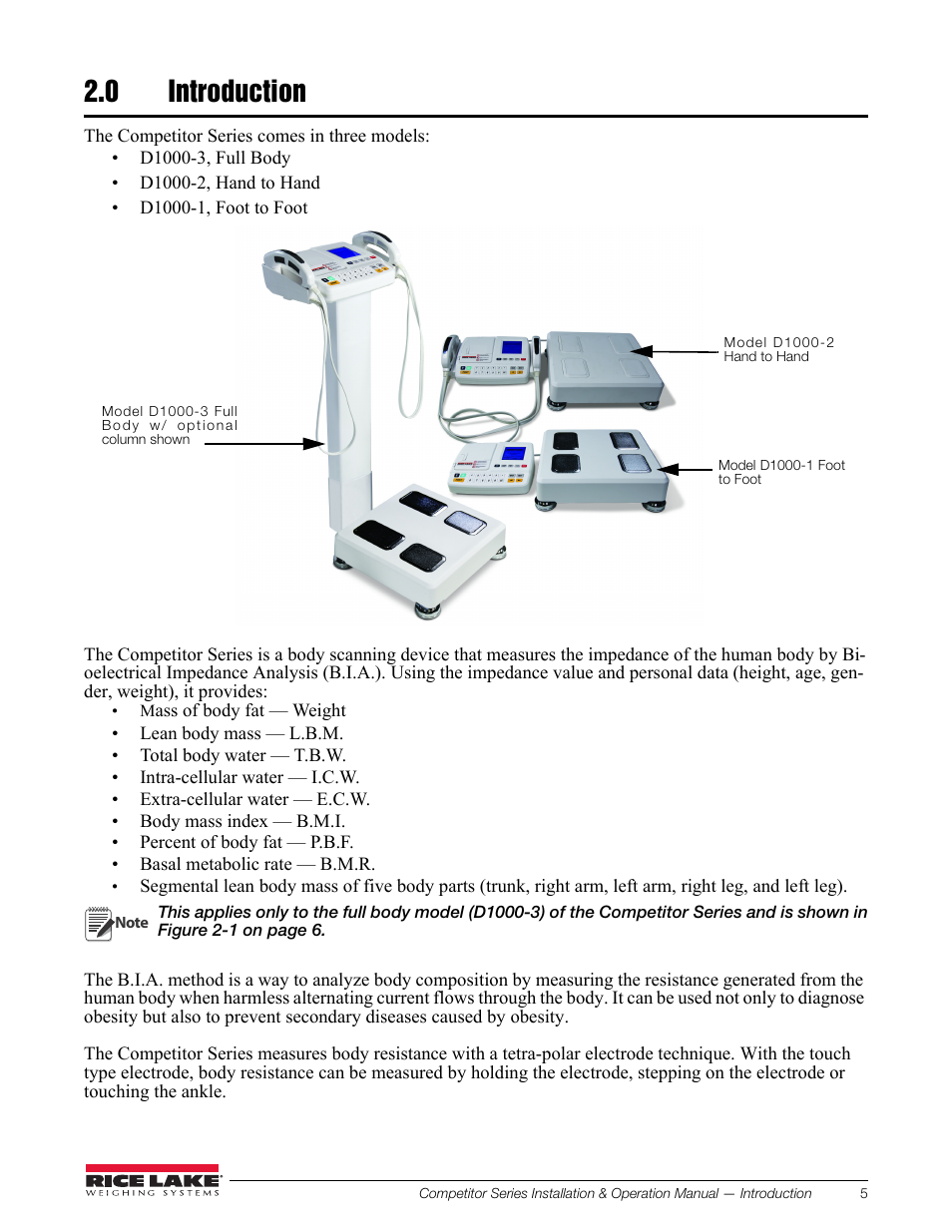 0 introduction, Introduction | Rice Lake Upper Body Single Frequency Composition Analyzer - D1000-2 User Manual | Page 9 / 48