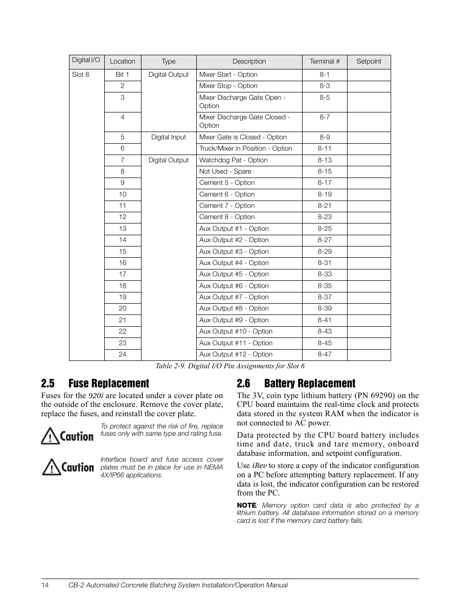 5 fuse replacement, 6 battery replacement, 5 fuse replacement 2.6 battery replacement | Aution | Rice Lake CB-2 Concrete Batch Controller Version 1.0 User Manual | Page 18 / 60