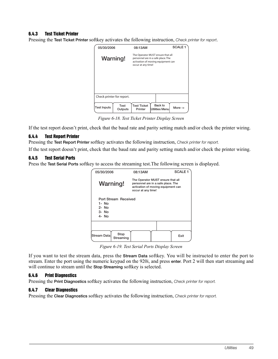 3 test ticket printer, 4 test report printer, 5 test serial ports | 6 print diagnostics, 7 clear diagnostics, Test ticket printer, Test report printer, Test serial ports, Print diagnostics, Clear diagnostics | Rice Lake CB-2 Concrete Batch Controller Version 1.0 User Manual | Page 53 / 60