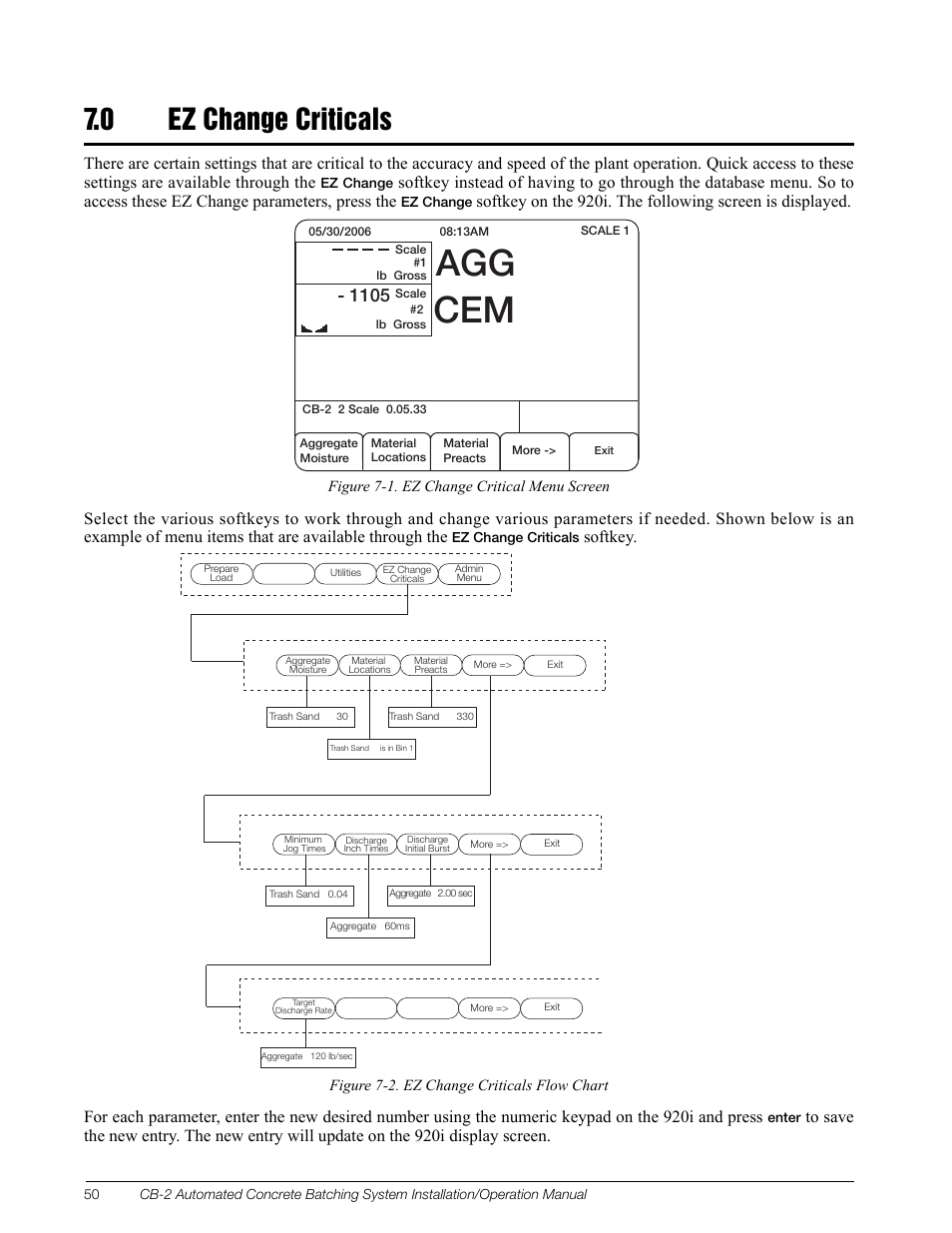 0 ez change criticals, Ez change criticals, Softkey | Rice Lake CB-2 Concrete Batch Controller Version 1.0 User Manual | Page 54 / 60