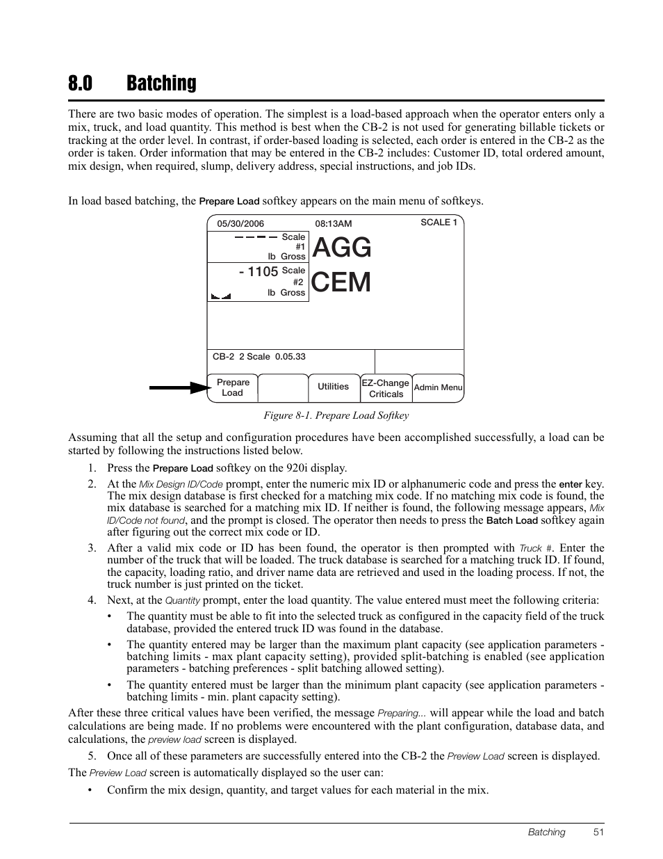 0 batching, Batching | Rice Lake CB-2 Concrete Batch Controller Version 1.0 User Manual | Page 55 / 60