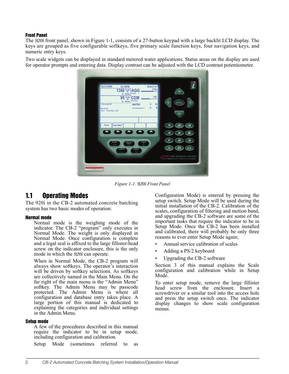 1 operating modes | Rice Lake CB-2 Concrete Batch Controller Version 1.0 User Manual | Page 6 / 60