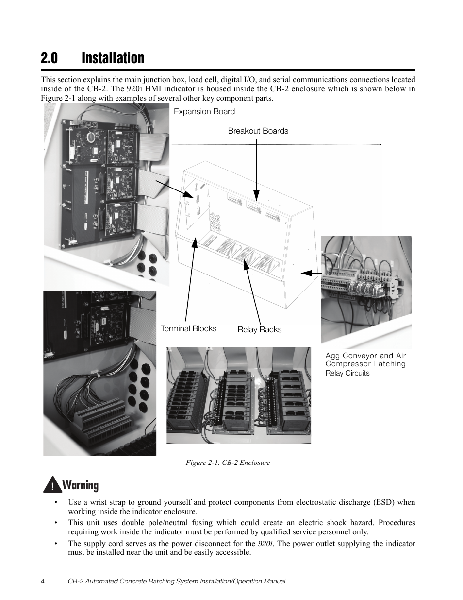 0 installation, Installation, 7arning | Rice Lake CB-2 Concrete Batch Controller Version 1.0 User Manual | Page 8 / 60