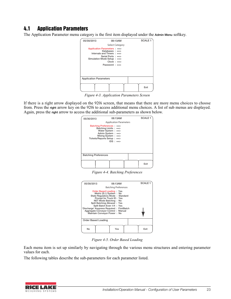 1 application parameters, Softkey | Rice Lake CB-2 Concrete Batch Controller Version 2.0 User Manual | Page 27 / 91