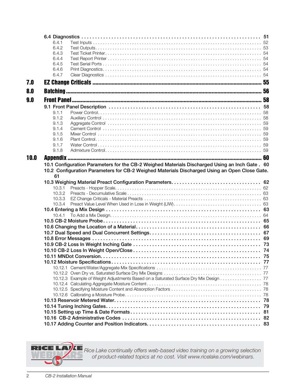 Rice Lake CB-2 Concrete Batch Controller Version 2.0 User Manual | Page 4 / 91
