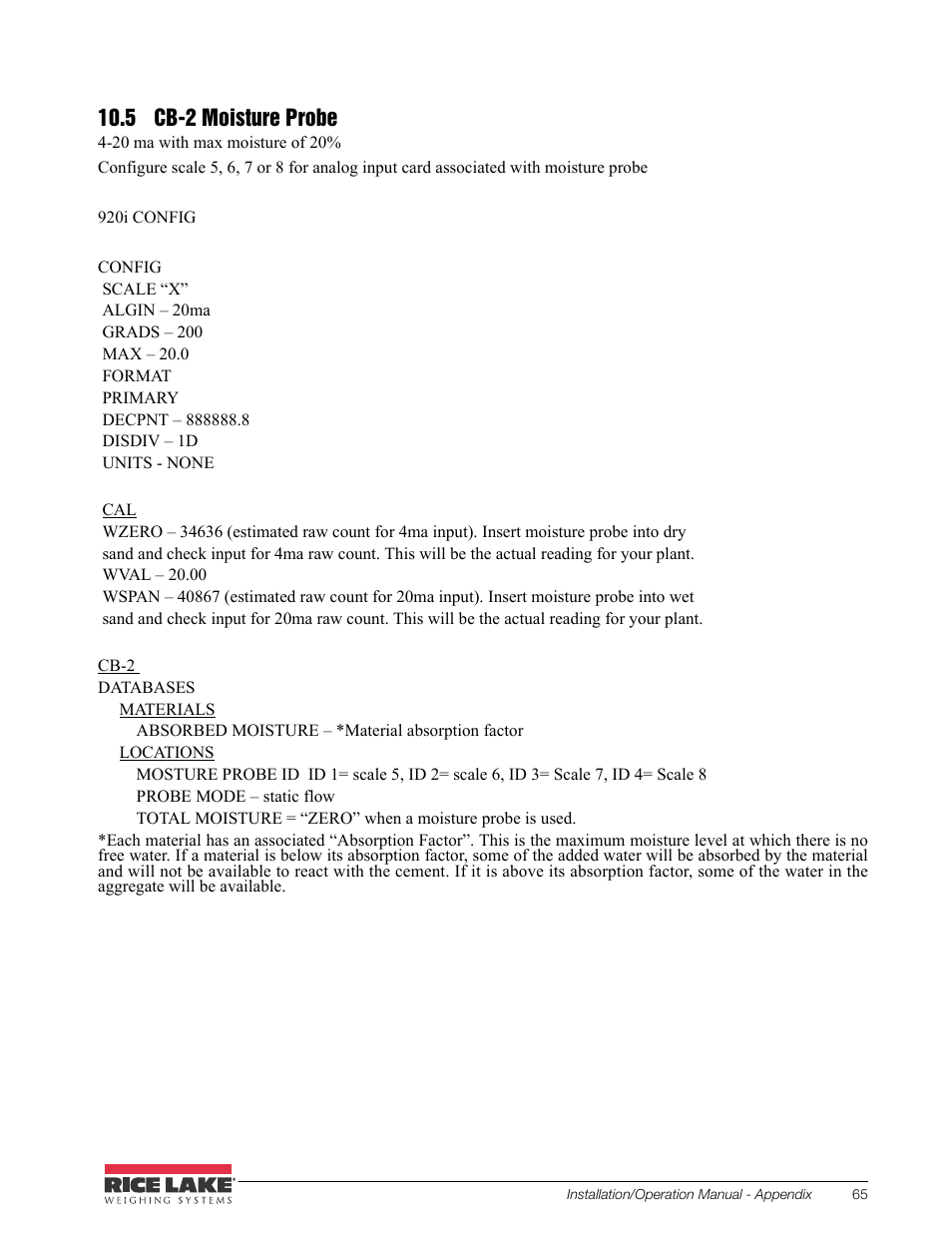 5 cb-2 moisture probe | Rice Lake CB-2 Concrete Batch Controller Version 2.0 User Manual | Page 69 / 91