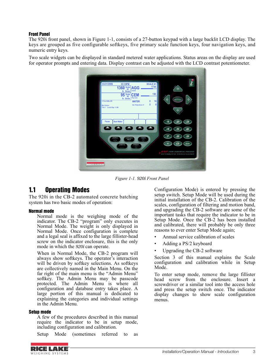 1 operating modes | Rice Lake CB-2 Concrete Batch Controller Version 2.0 User Manual | Page 7 / 91