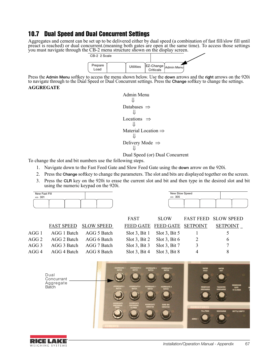 7 dual speed and dual concurrent settings | Rice Lake CB-2 Concrete Batch Controller Version 2.0 User Manual | Page 71 / 91