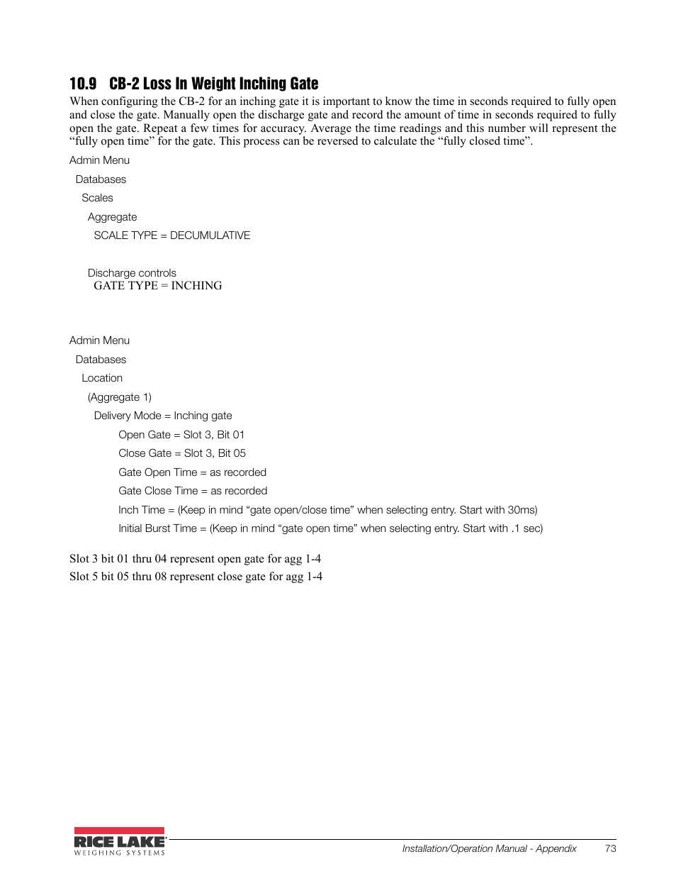9 cb-2 loss in weight inching gate | Rice Lake CB-2 Concrete Batch Controller Version 2.0 User Manual | Page 77 / 91