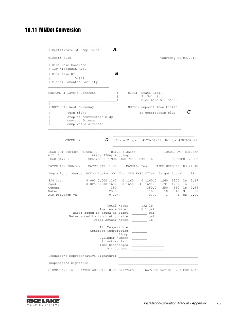 11 mndot conversion | Rice Lake CB-2 Concrete Batch Controller Version 2.0 User Manual | Page 79 / 91