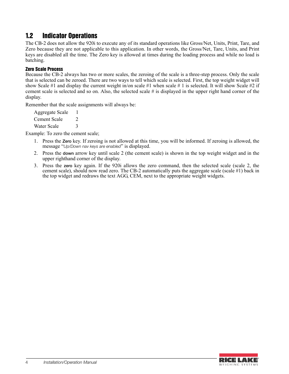 2 indicator operations | Rice Lake CB-2 Concrete Batch Controller Version 2.0 User Manual | Page 8 / 91