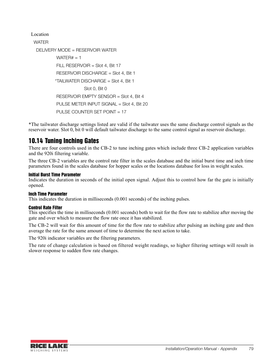 14 tuning inching gates | Rice Lake CB-2 Concrete Batch Controller Version 2.0 User Manual | Page 83 / 91