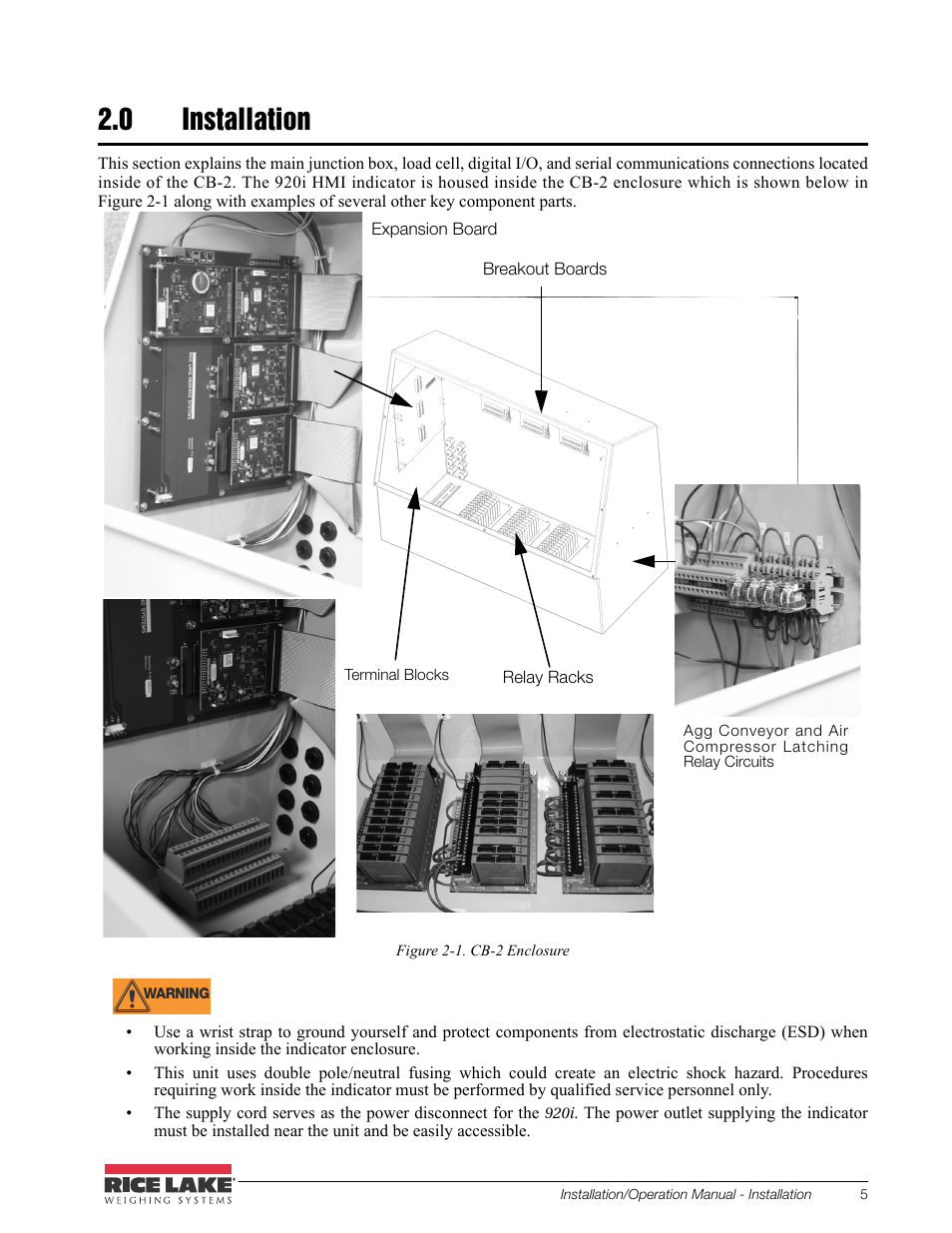 0 installation, Installation | Rice Lake CB-2 Concrete Batch Controller Version 2.0 User Manual | Page 9 / 91