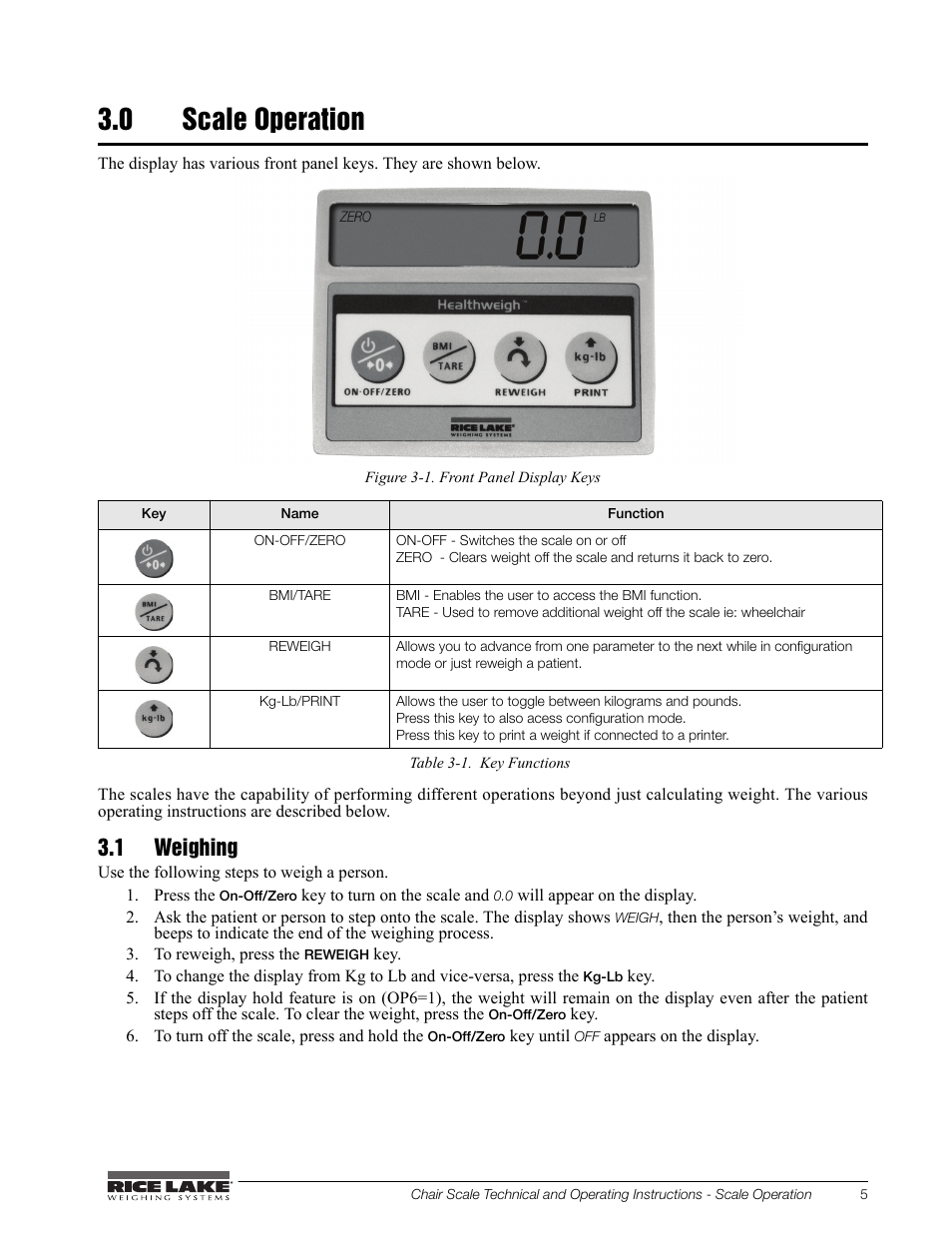 0 scale operation, 1 weighing | Rice Lake Chair Scales User Manual | Page 9 / 32