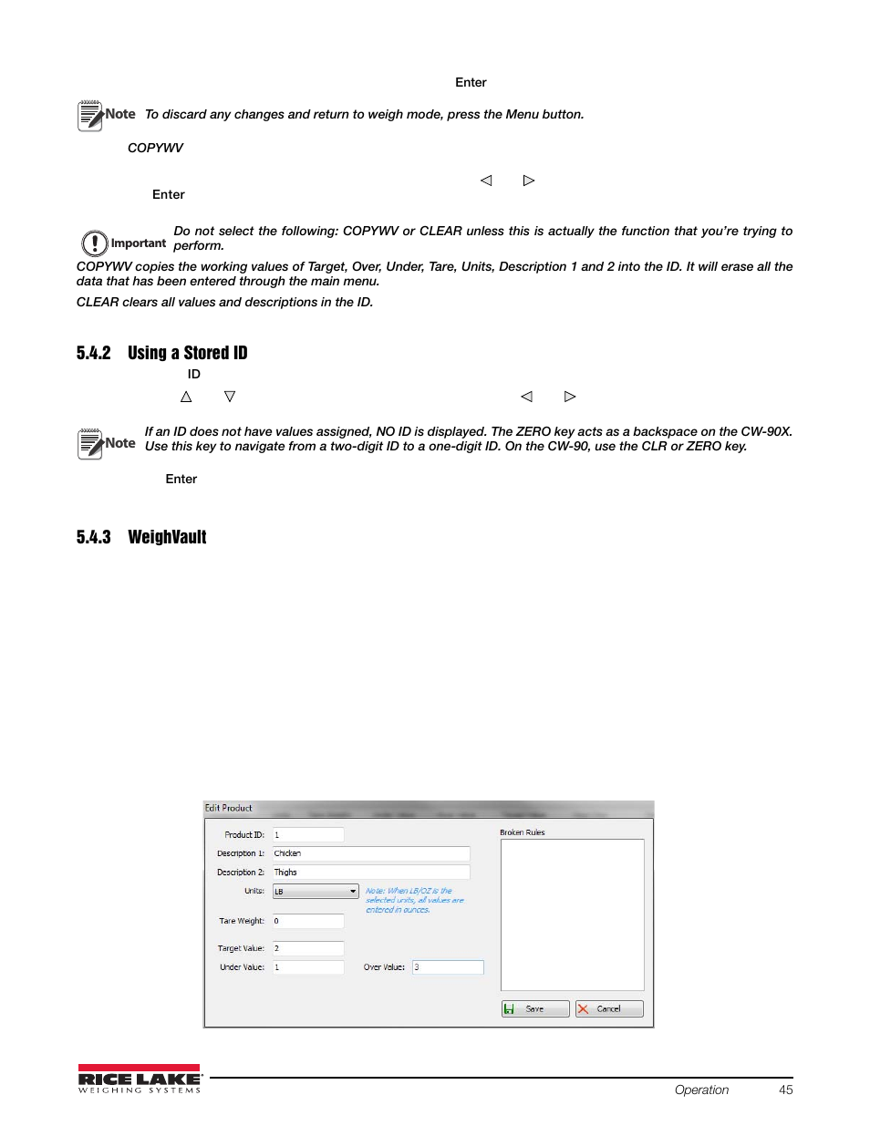 2 using a stored id, 3 weighvault, Using a stored id | Weighvault | Rice Lake Static Weighing User Manual | Page 49 / 78