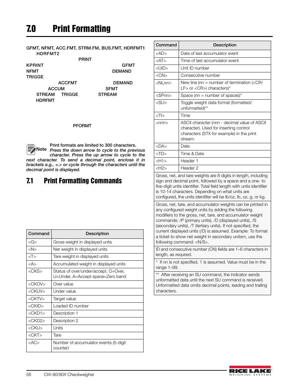 0 print formatting, 1 print formatting commands, Print formatting | Rice Lake Static Weighing User Manual | Page 60 / 78