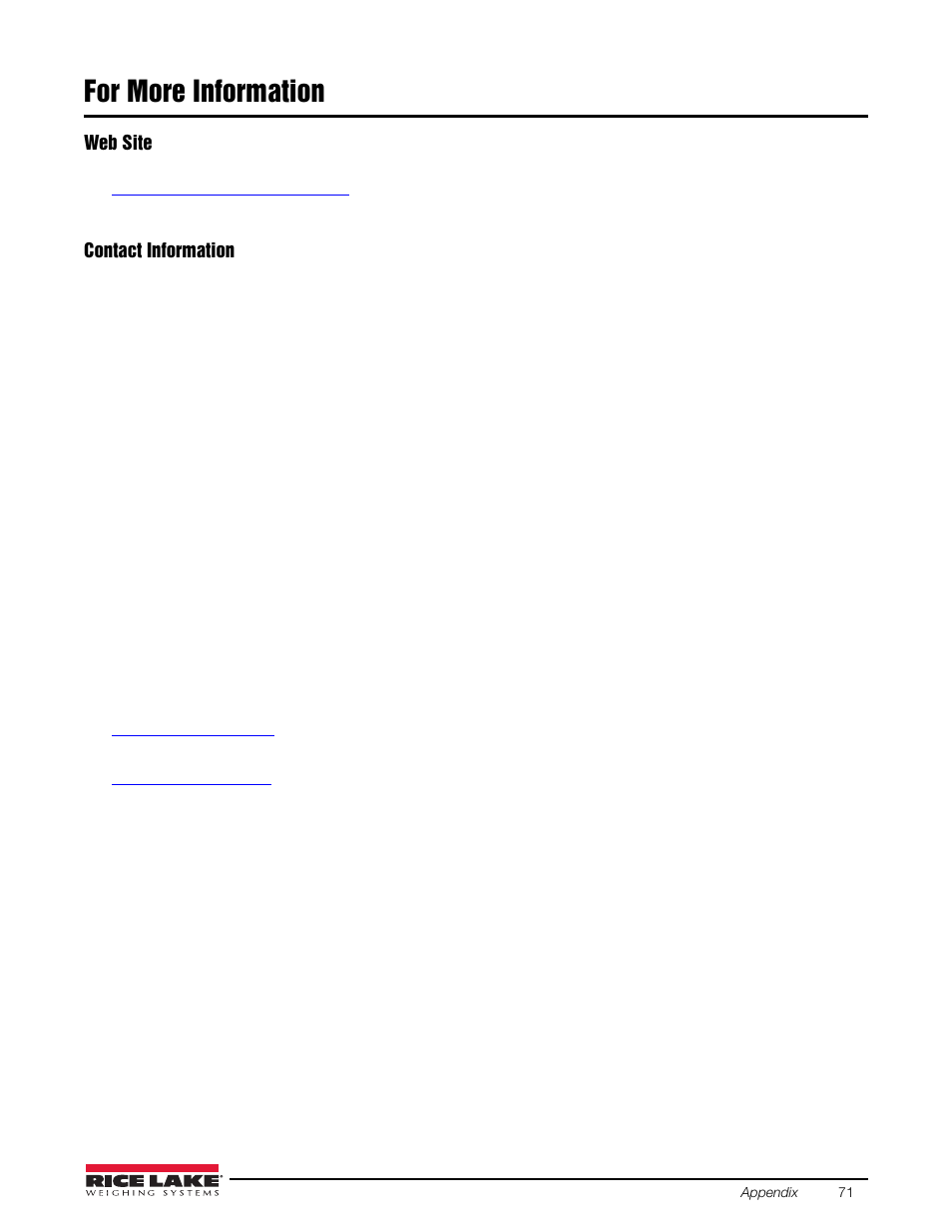 For more information | Rice Lake Static Weighing User Manual | Page 75 / 78