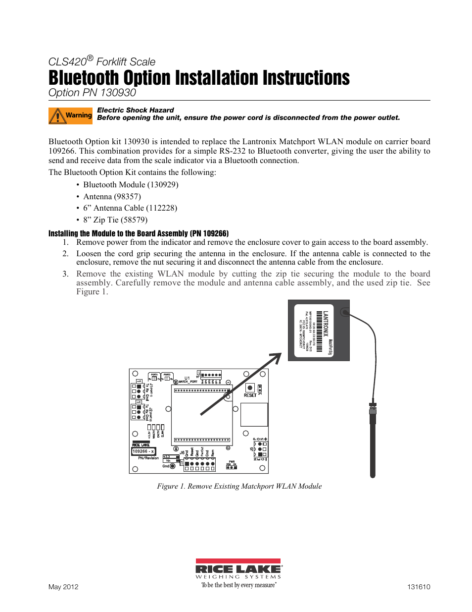 Rice Lake CLS-420 Cargo Lift Scale - Bluetooth Option User Manual | 6 pages