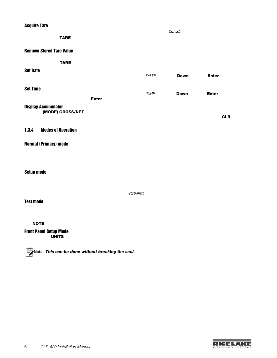 4 modes of operation, Modes of operation | Rice Lake CLS-420 Cargo Lift Scale Installation Manual User Manual | Page 10 / 66