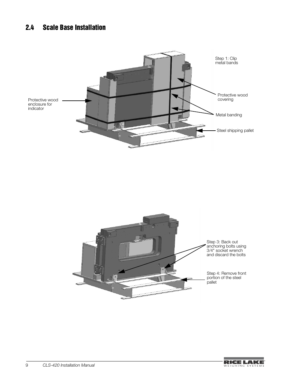 4 scale base installation | Rice Lake CLS-420 Cargo Lift Scale Installation Manual User Manual | Page 14 / 66