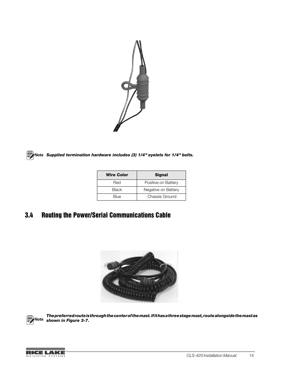 4 routing the power/serial communications cable | Rice Lake CLS-420 Cargo Lift Scale Installation Manual User Manual | Page 19 / 66