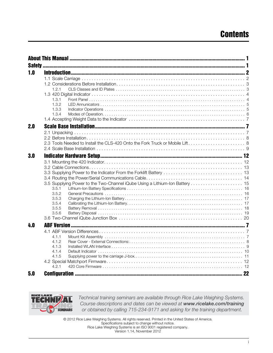 Rice Lake CLS-420 Cargo Lift Scale Installation Manual User Manual | Page 3 / 66