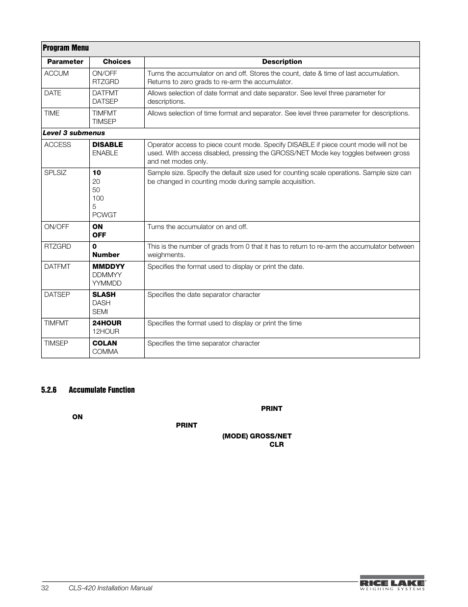 6 accumulate function, Accumulate function | Rice Lake CLS-420 Cargo Lift Scale Installation Manual User Manual | Page 42 / 66