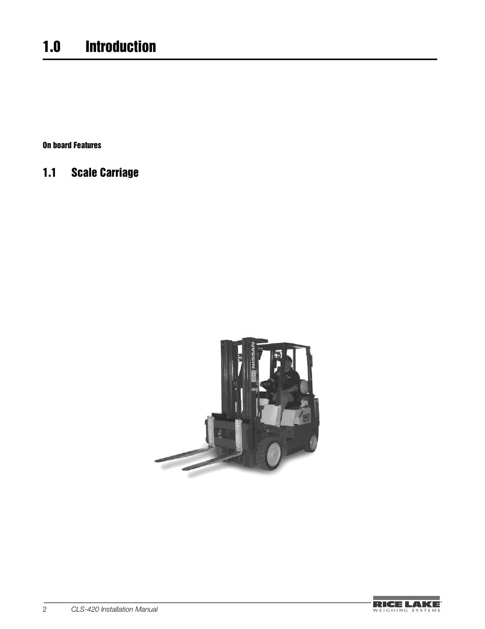 0 introduction, 1 scale carriage, Introduction | Rice Lake CLS-420 Cargo Lift Scale Installation Manual User Manual | Page 6 / 66