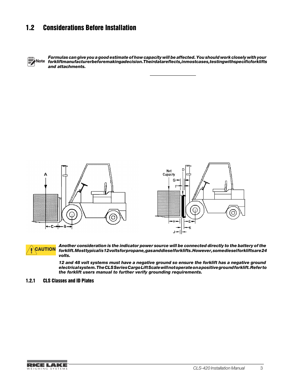 2 considerations before installation, 1 cls classes and id plates, Cls classes and id plates | Rice Lake CLS-420 Cargo Lift Scale Installation Manual User Manual | Page 7 / 66