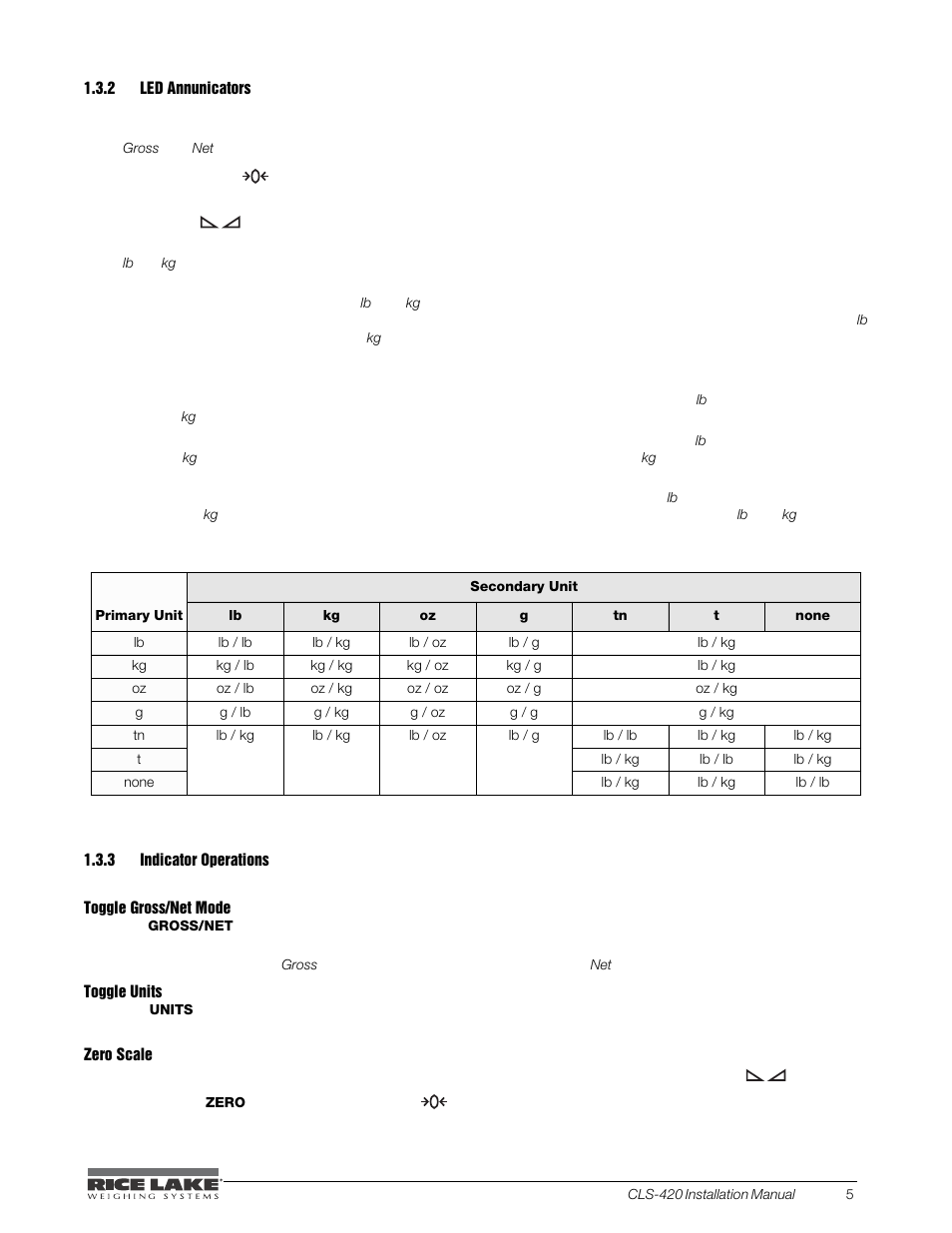 2 led annunicators, 3 indicator operations, Led annunicators | Indicator operations | Rice Lake CLS-420 Cargo Lift Scale Installation Manual User Manual | Page 9 / 66