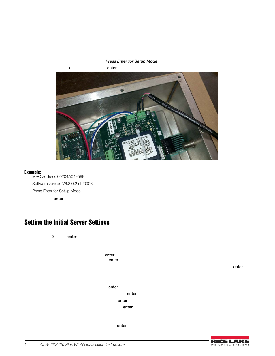Setting the initial server settings | Rice Lake CLS-420/420Plus WLAN User Manual | Page 4 / 8