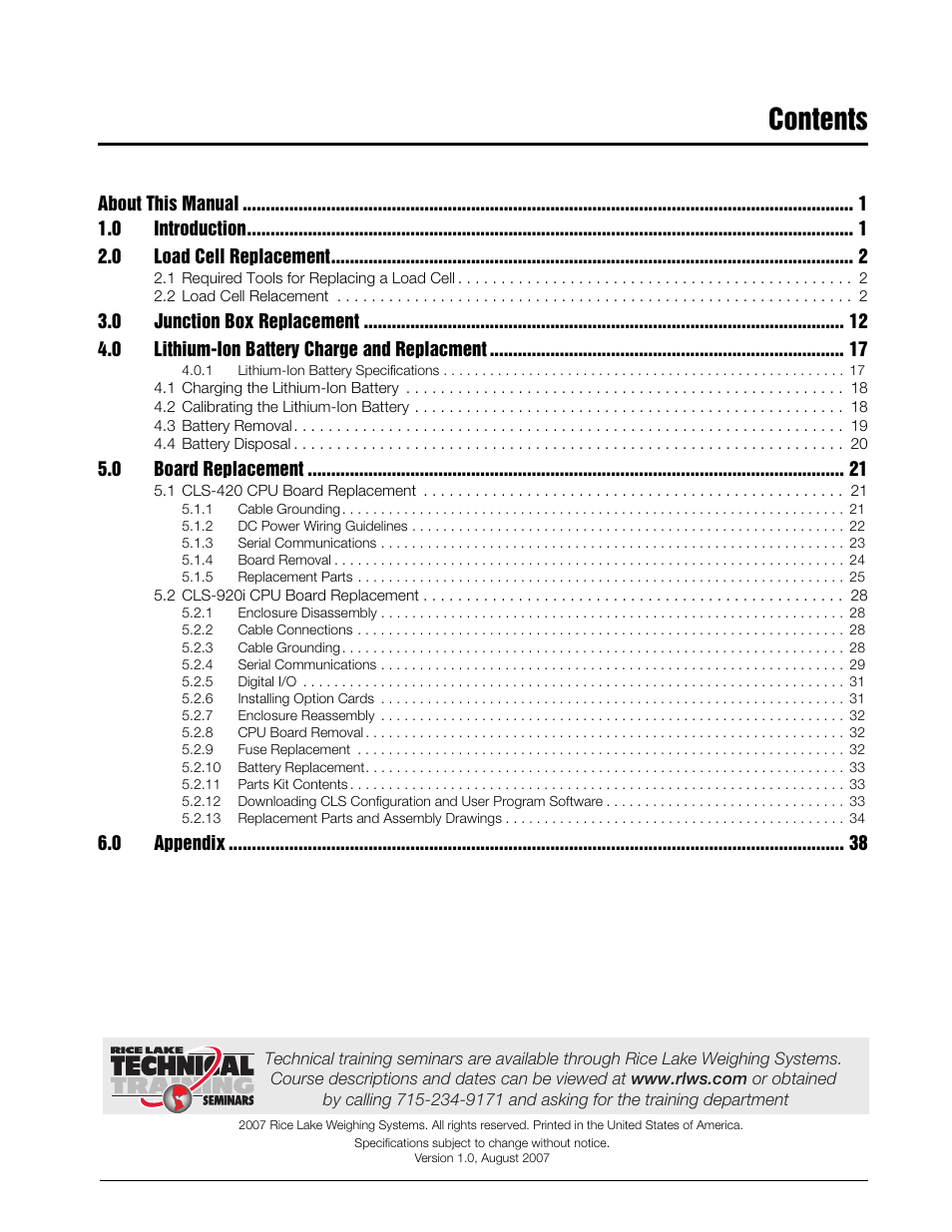 Rice Lake Lift Truck/Pallet Jack Scales - CLS-Series User Manual | Page 3 / 46