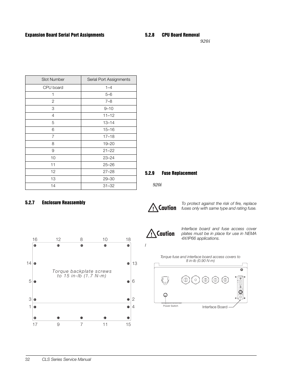 7 enclosure reassembly, 8 cpu board removal, 9 fuse replacement | Enclosure reassembly, Cpu board removal, Fuse replacement, Aution | Rice Lake Lift Truck/Pallet Jack Scales - CLS-Series User Manual | Page 36 / 46