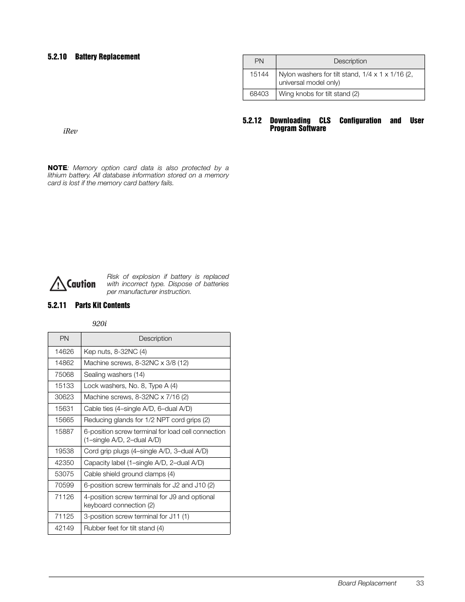 10 battery replacement, 11 parts kit contents, Battery replacement | Parts kit contents, Aution | Rice Lake Lift Truck/Pallet Jack Scales - CLS-Series User Manual | Page 37 / 46