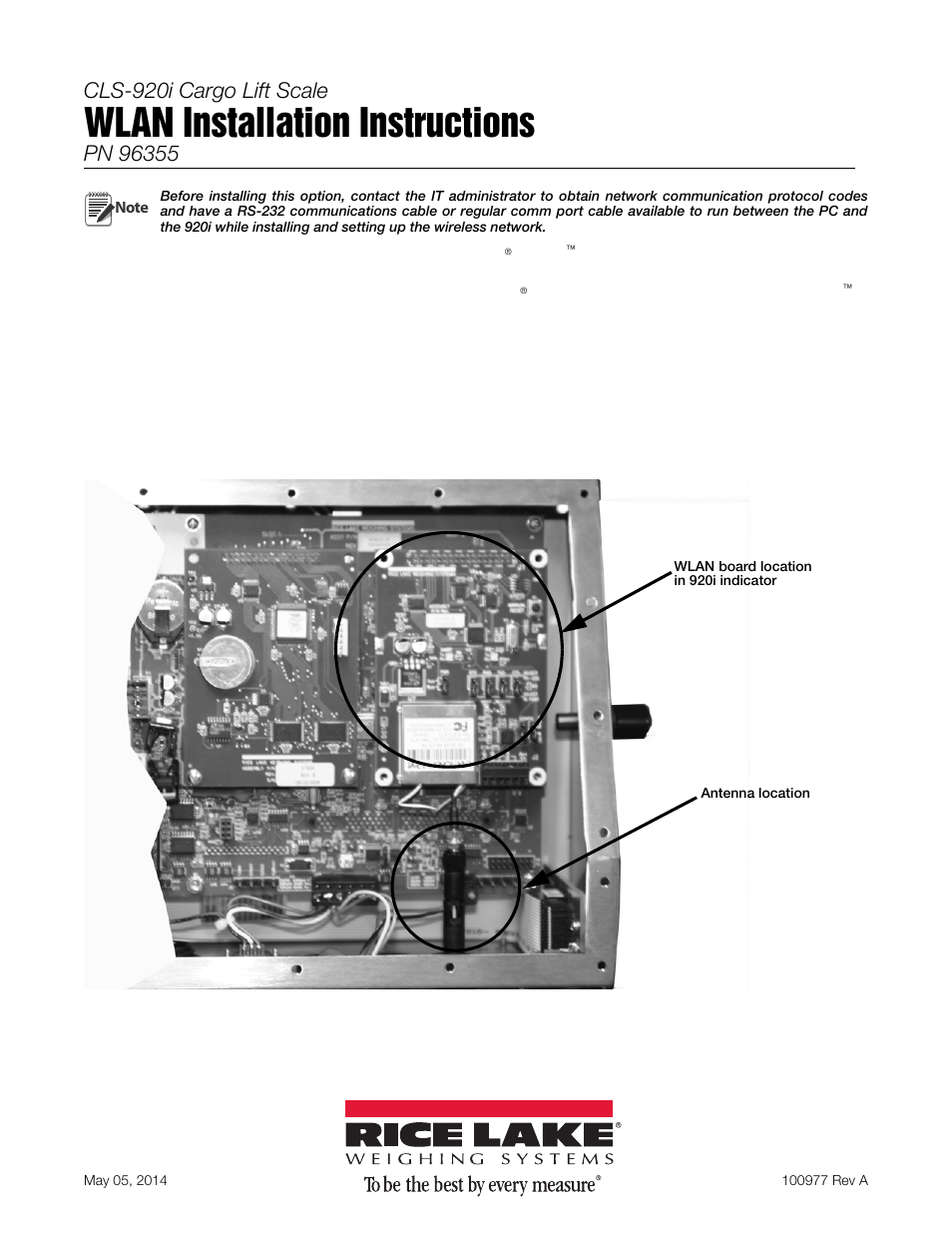 Rice Lake CLS-920 WLAN Option User Manual | 14 pages