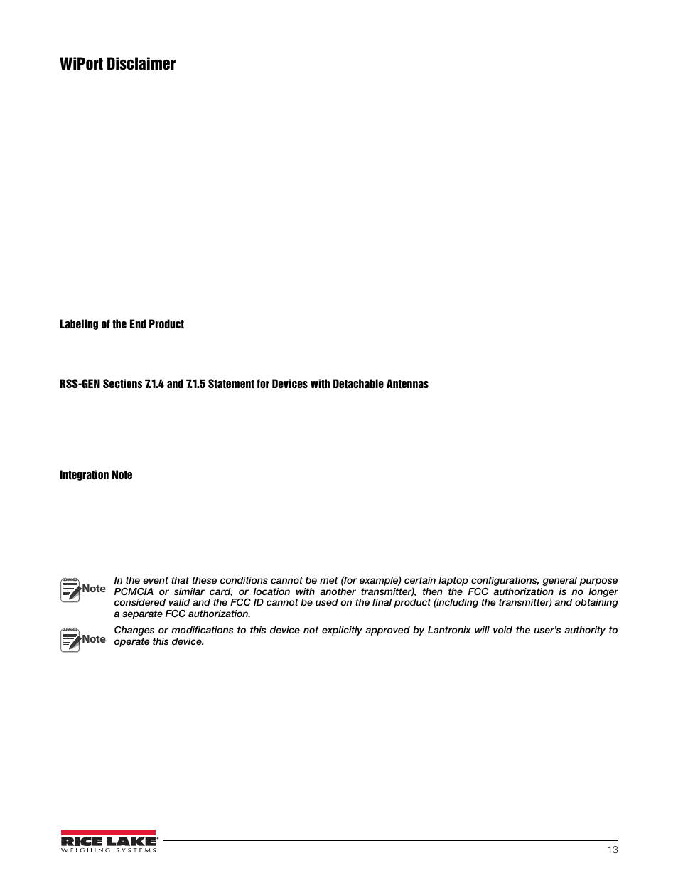Wiport disclaimer | Rice Lake CLS-920 WLAN Option User Manual | Page 13 / 14