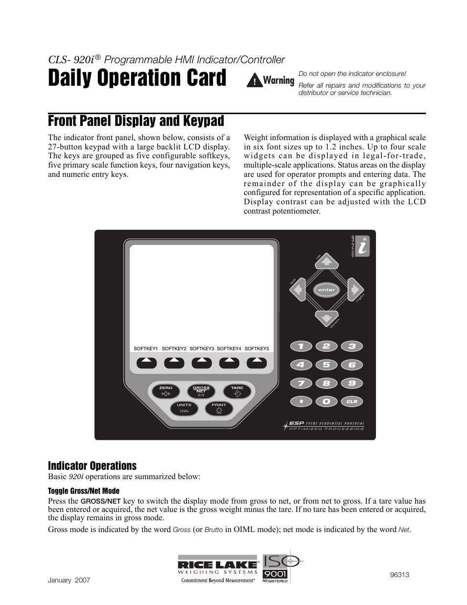 Rice Lake CLS-920i Cargo Lift Scale Daily Operator Card User Manual | 7 pages