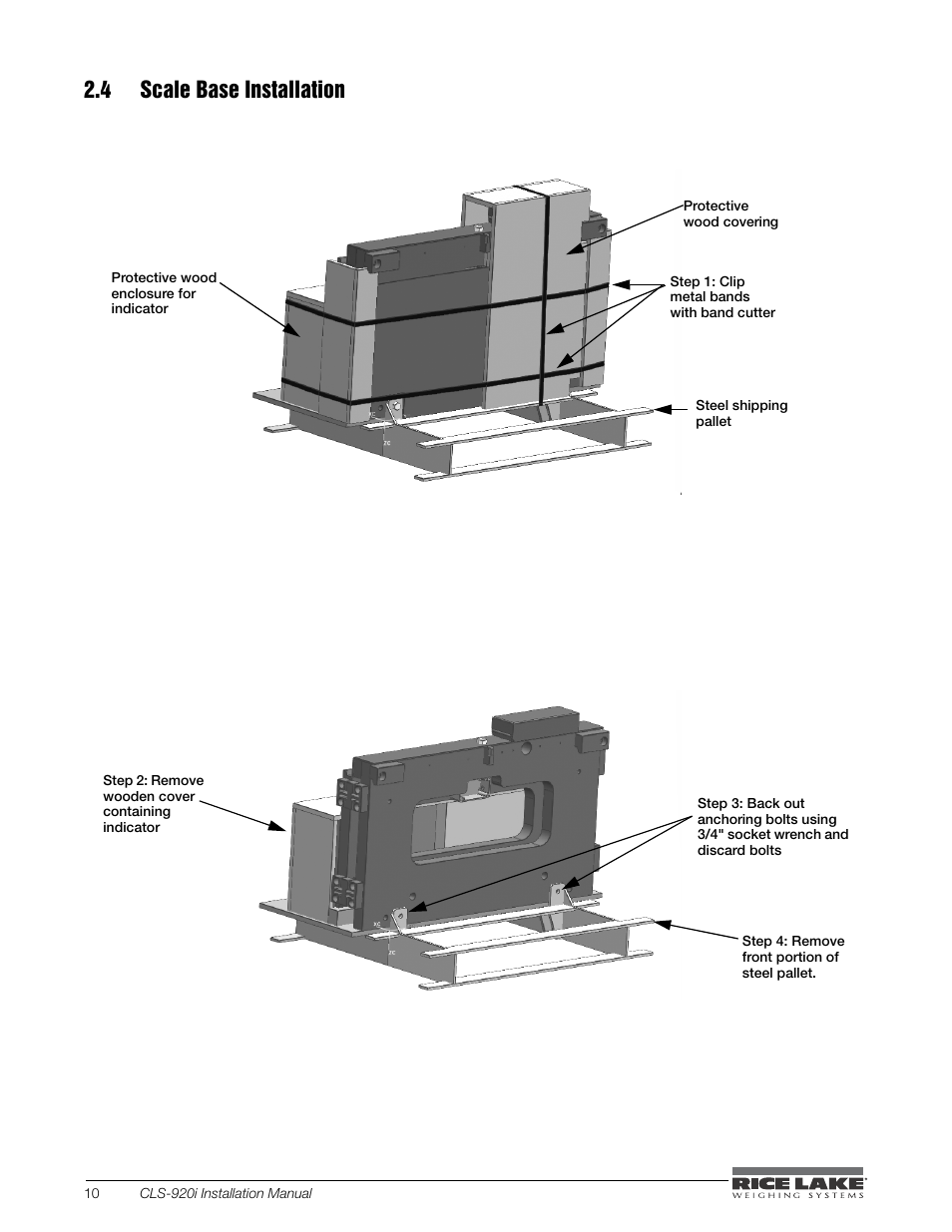 4 scale base installation | Rice Lake CLS-920i Cargo Lift Scale Installation Manual User Manual | Page 14 / 98