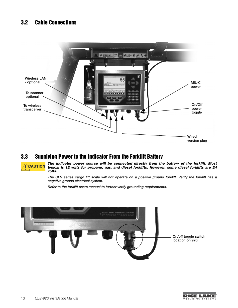 2 cable connections | Rice Lake CLS-920i Cargo Lift Scale Installation Manual User Manual | Page 18 / 98