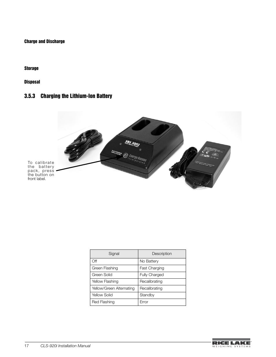 3 charging the lithium-ion battery, Charging the lithium-ion battery | Rice Lake CLS-920i Cargo Lift Scale Installation Manual User Manual | Page 22 / 98