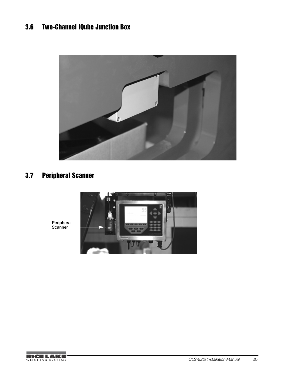 6 two-channel iqube junction box, 7 peripheral scanner | Rice Lake CLS-920i Cargo Lift Scale Installation Manual User Manual | Page 25 / 98