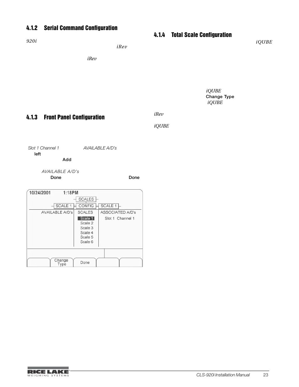 2 serial command configuration, 3 front panel configuration, 4 total scale configuration | Serial command configuration, Front panel configuration, Total scale configuration | Rice Lake CLS-920i Cargo Lift Scale Installation Manual User Manual | Page 27 / 98