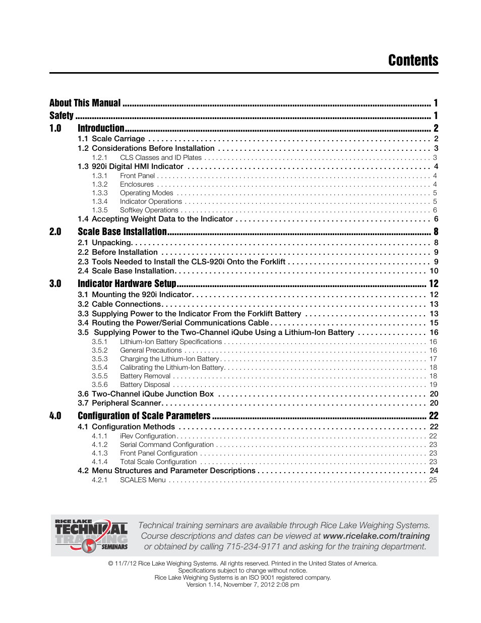 Rice Lake CLS-920i Cargo Lift Scale Installation Manual User Manual | Page 3 / 98