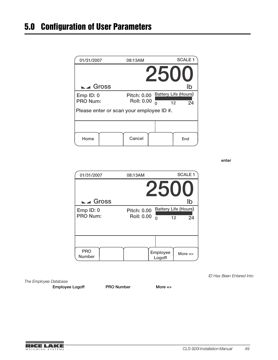 0 configuration of user parameters, Sptt | Rice Lake CLS-920i Cargo Lift Scale Installation Manual User Manual | Page 53 / 98