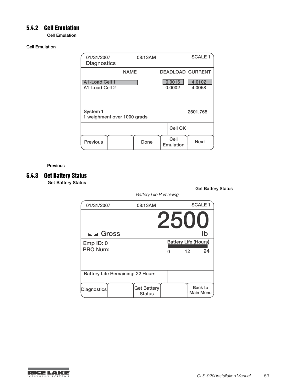 2 cell emulation, 3 get battery status, Sptt | Rice Lake CLS-920i Cargo Lift Scale Installation Manual User Manual | Page 57 / 98