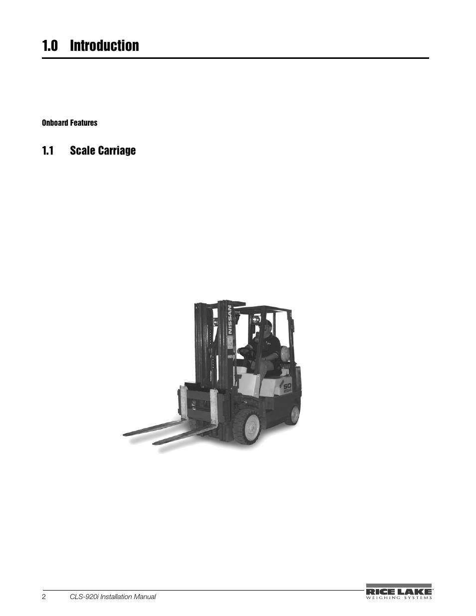 0 introduction, 1 scale carriage, Introduction | Rice Lake CLS-920i Cargo Lift Scale Installation Manual User Manual | Page 6 / 98