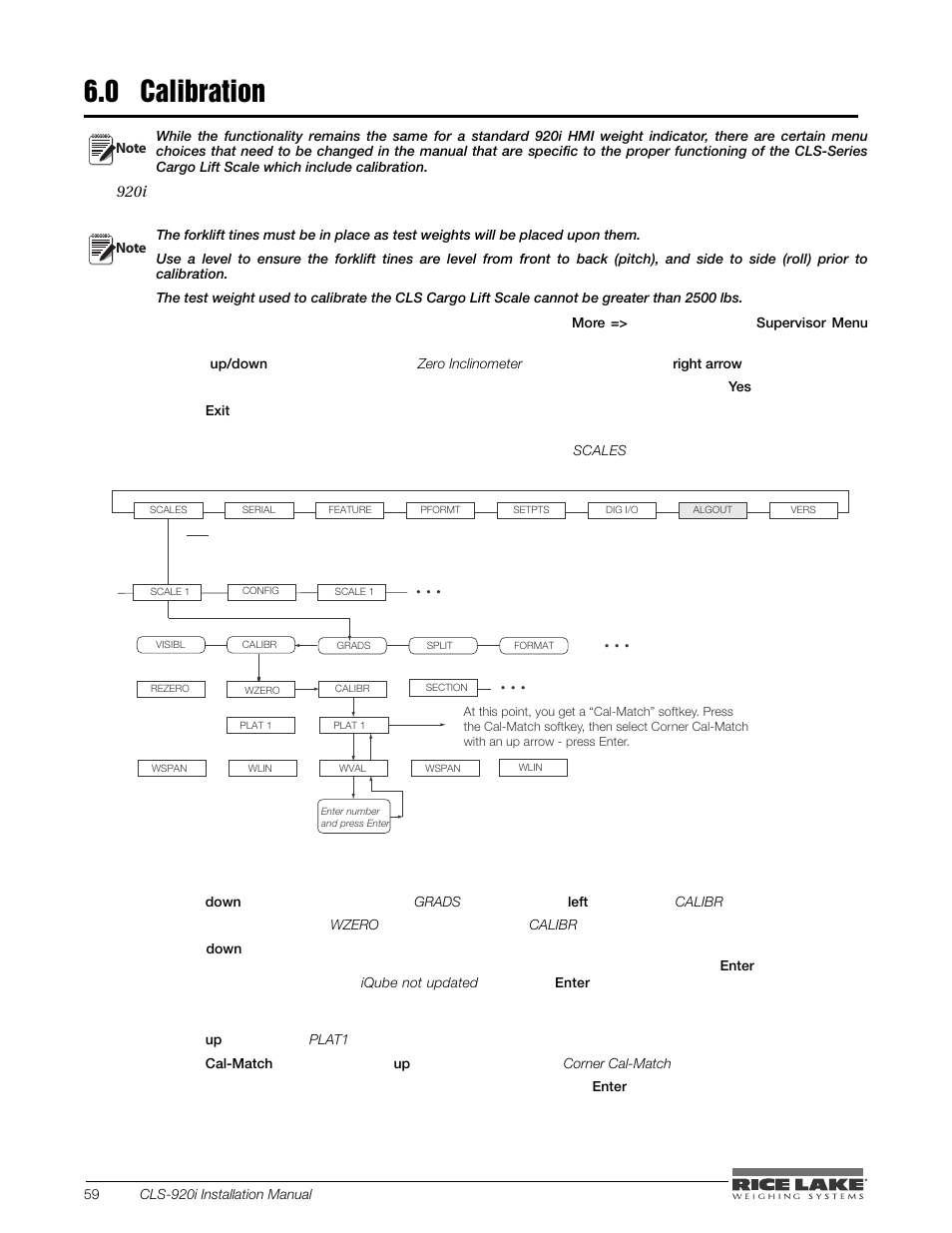 0 calibration | Rice Lake CLS-920i Cargo Lift Scale Installation Manual User Manual | Page 62 / 98