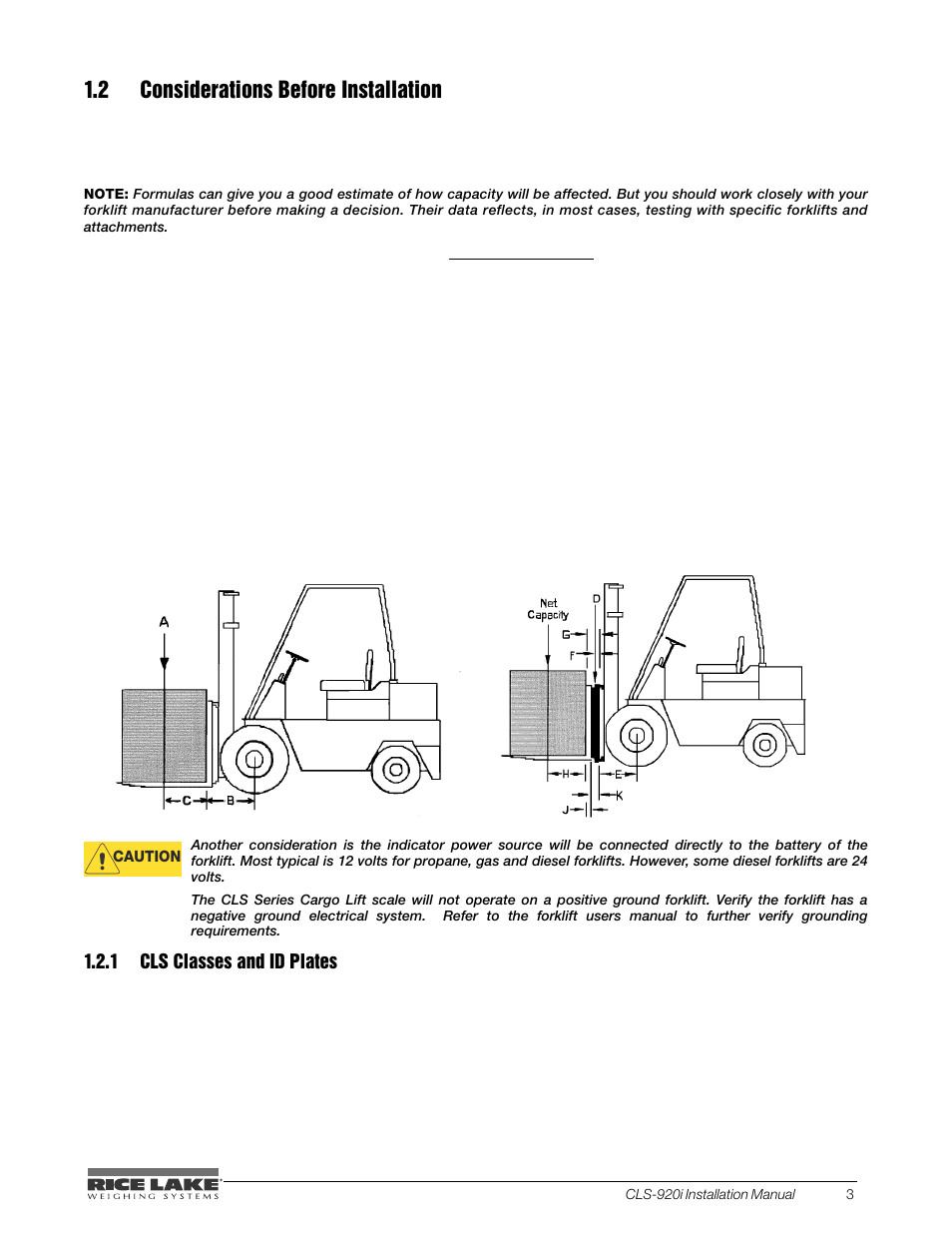 2 considerations before installation, 1 cls classes and id plates, Cls classes and id plates | Rice Lake CLS-920i Cargo Lift Scale Installation Manual User Manual | Page 7 / 98